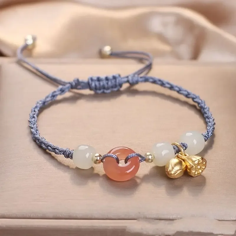 Браслет Hetian Jade Ping An Buckle Two Shihuan Женский нишевой дизайн античное Плетение ручной