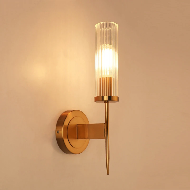 

5W Led Light Europe Golden Metal Glass Wall Lamp Foyer Decoration Hotel Bedroom Light Postmodern Aisle Porch Corridor Sconce