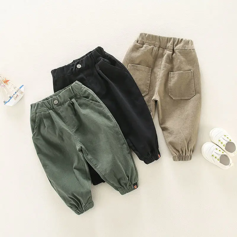 

Autumn Solid Fleece Cargo Pants for Boys Casual Sweatpants 1-6Y Young Children Clothing Kids Jogger Winter Girls Sports Trousers