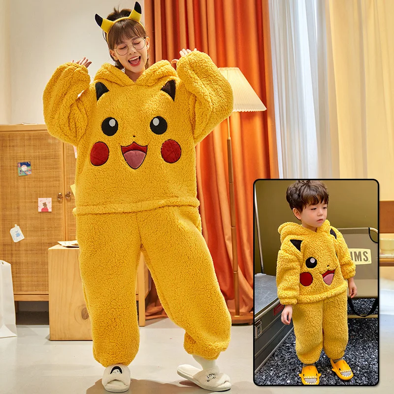 

Kawaii Pokemon Cartoon Coral Velvet Pajamas Cute Pikachu Winter Warm Home Clothes Soft Comfortable Creative Birthday Gifts