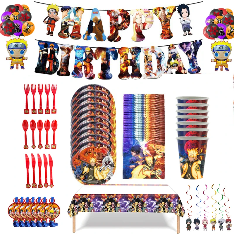 

Naruto Uzumaki Birthday Party Cutlery Banner Cup Plate Napkin Tablecloth Baby Shower Balloons Decorations Kid's Party Supplies