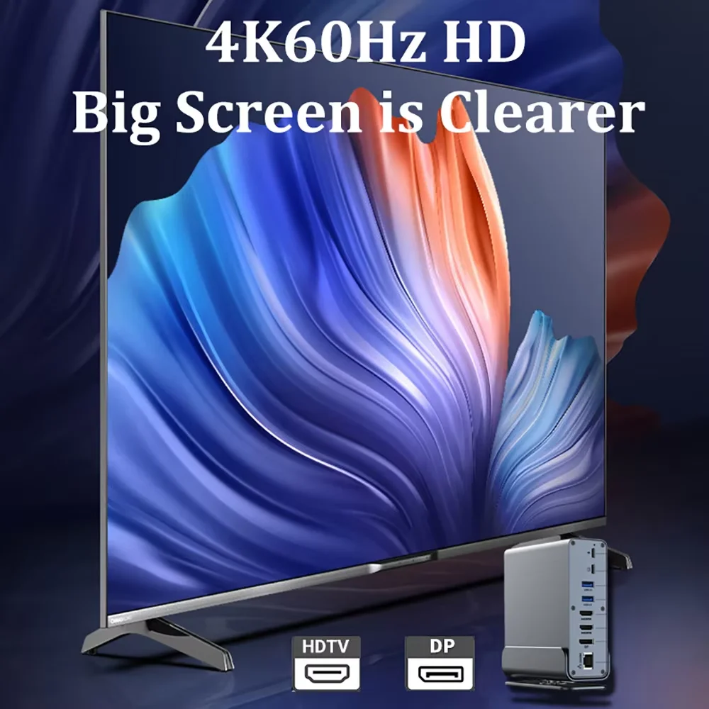 Фото Многофункциональная док-станция KEBIDUMEI 15-в-1 с USB-C, HDMI/DP 4K@60Hz, зарядкой PD 100W, USB 3.0, Ethernet RJ45, SD/TF и аудиоадаптером 3.5 мм №4