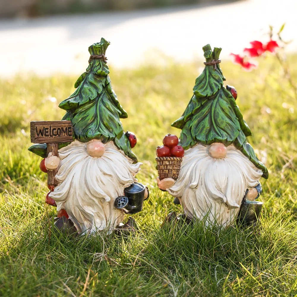 

TERESA'S COLLECTIONS 2pcs Garden Gnomes Resin Miniature Ornament Dwarf Figurines Statue Decor for Yard Outdoor Accessories