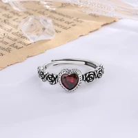 tulx vintage rose flower heart zircon open finger rings for women girl temperament trendy adjustable jewelry gift