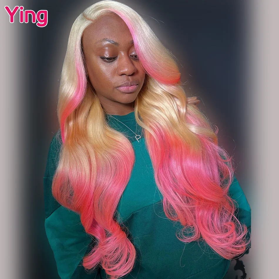Ying Hair Pink Blonde 13x6 Body Wave Human Hair #613 Blonde Lace Frontal Wig 180% Brazilian Remy 13X4 Transparent Lace Front Wig