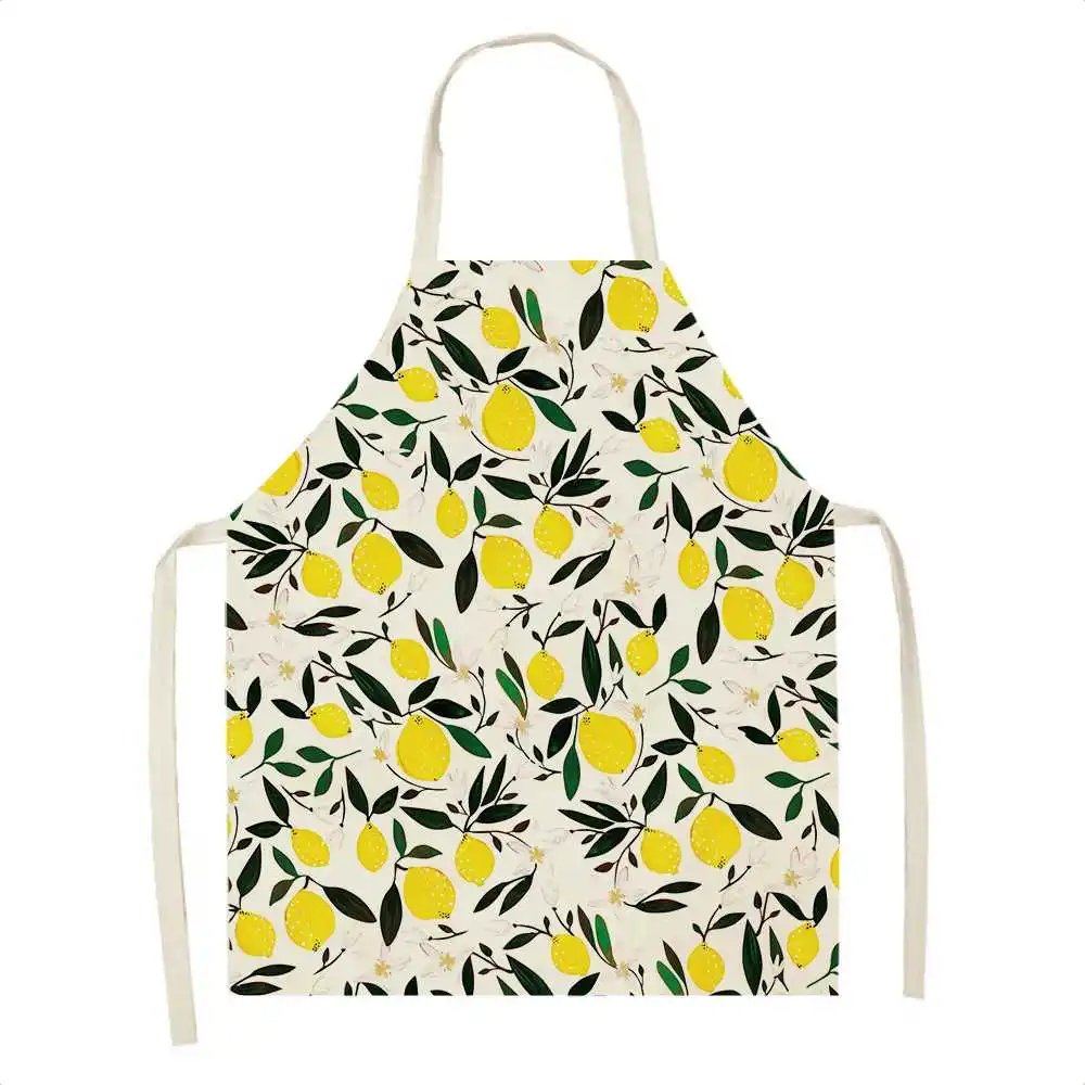 

68x55cm Orange Lemon Pattern Aprons for Women Restaurant Chef Cooking Accessories Sleeveless Linen Kitchen Apron Delantal