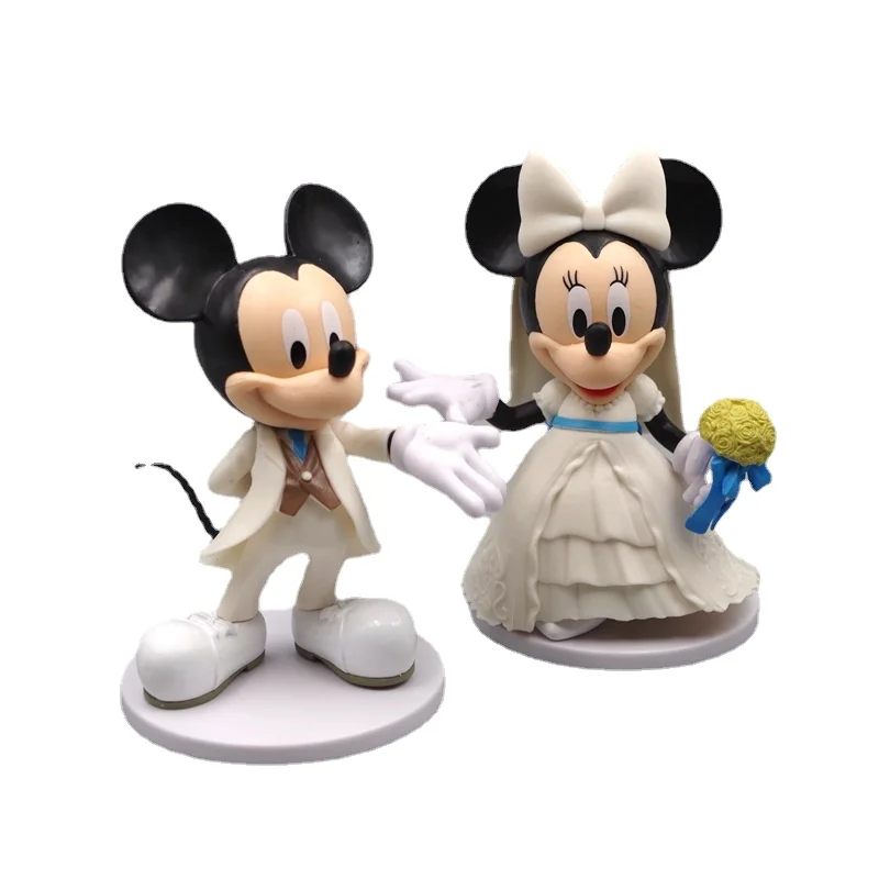 

Disney Anime Toys Animee Figur Hand Handling Romantic Wedding Dress Mickey Minnie Doll Baking Cake Decoration Ornaments Gift