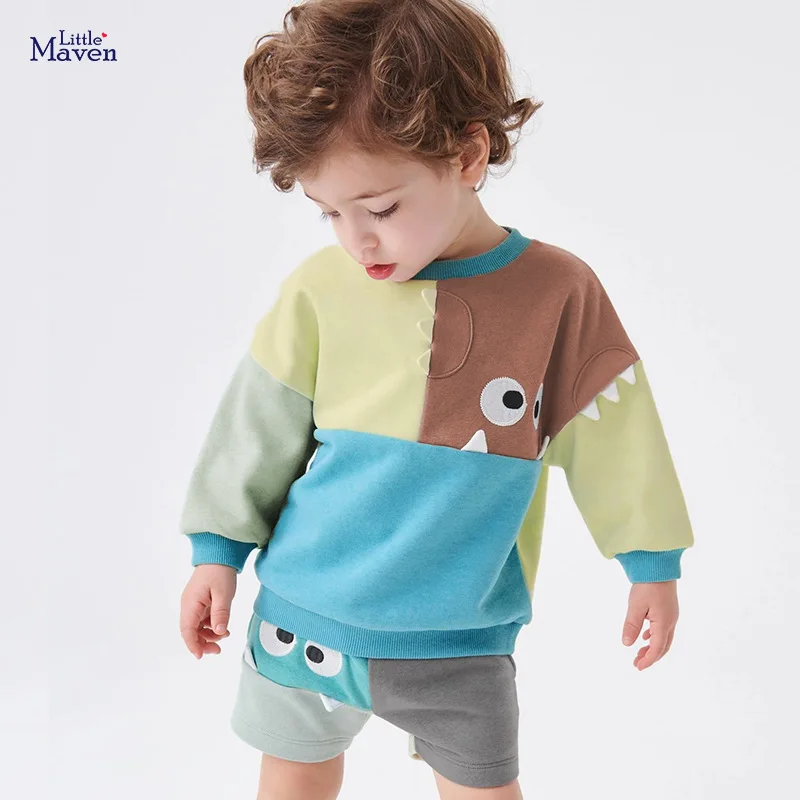 Купи Little maven 2022 Baby Boys New Fashion Tops Cotton Casual Clothes Cotton Lovely Monsters Soft and Comfortable Sweatshirt Kids за 710 рублей в магазине AliExpress