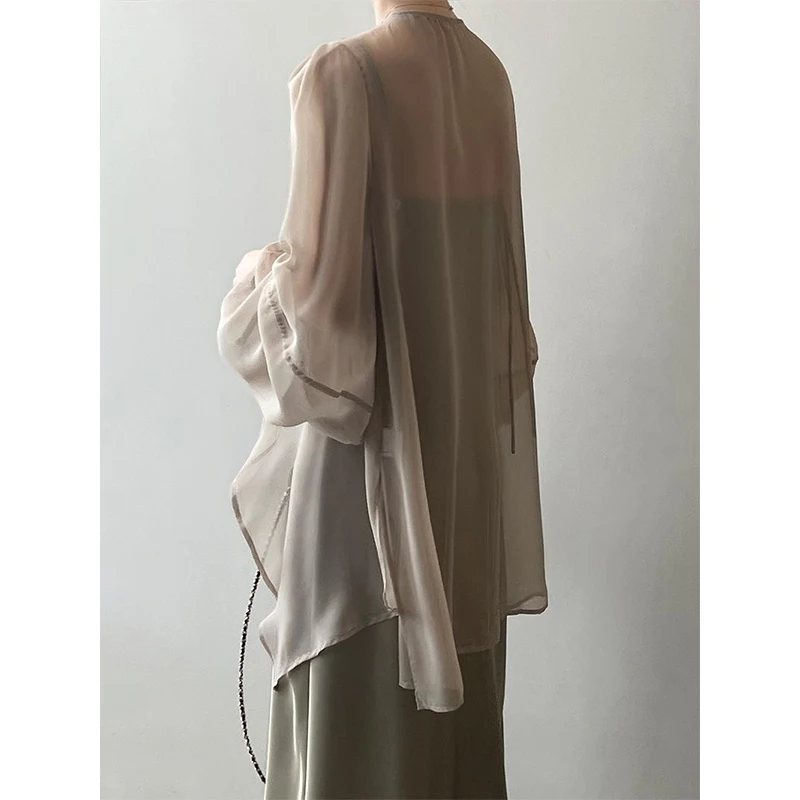 Женская шифоновая блузка с V-образным вырезом и длинным рукавом