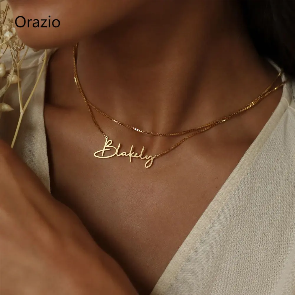 

Orazio Customized Fashion Stainless Steel Name Pendant Necklace Personalized Letter Gold Color Choker Neck Chains Nameplate Gift