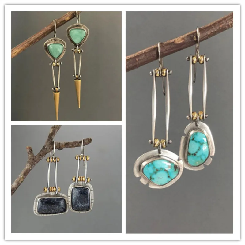 

Elegant Unique Woman Fashion Earrings 925 Silver Needle Two Tone Irregular Mechanical Swing Stone Dangle Hook Earrings Gifts