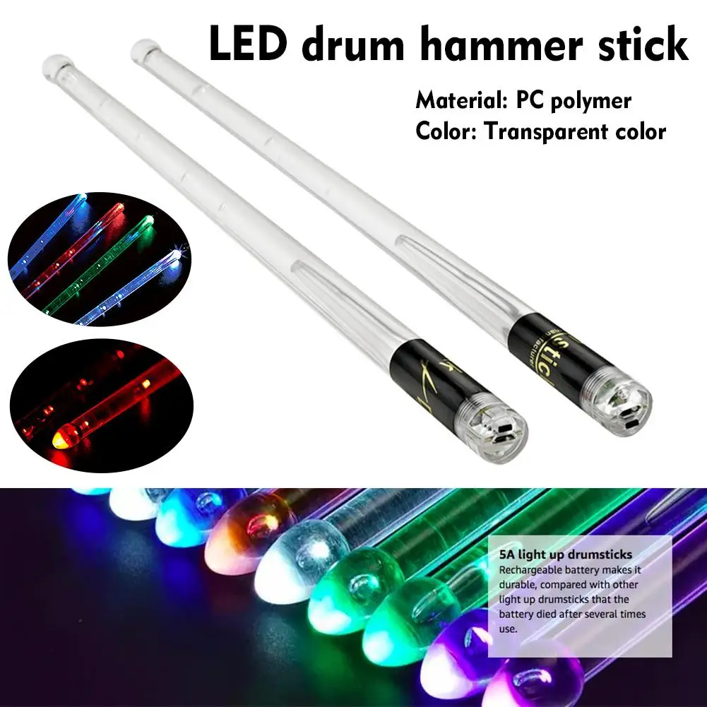 

LED Light Up Drumsticks Jazz Drum Sticks 15 Gradient Drumstick Drum With USB Lights Switch Accessories Charging Colorful ON E4J2