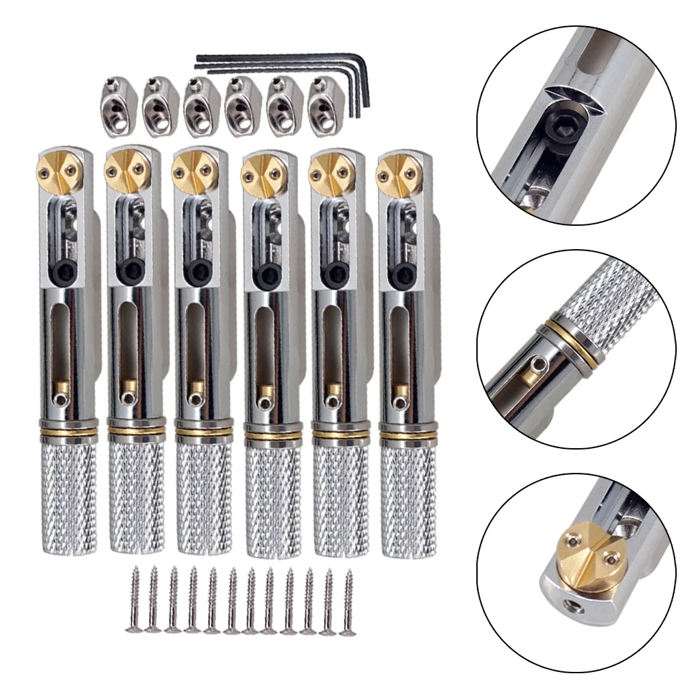 1 Set 6 Strings Headless Guitar Bridge With Screws Wrench Replacement Music Instruments Guitar Parts Accessories