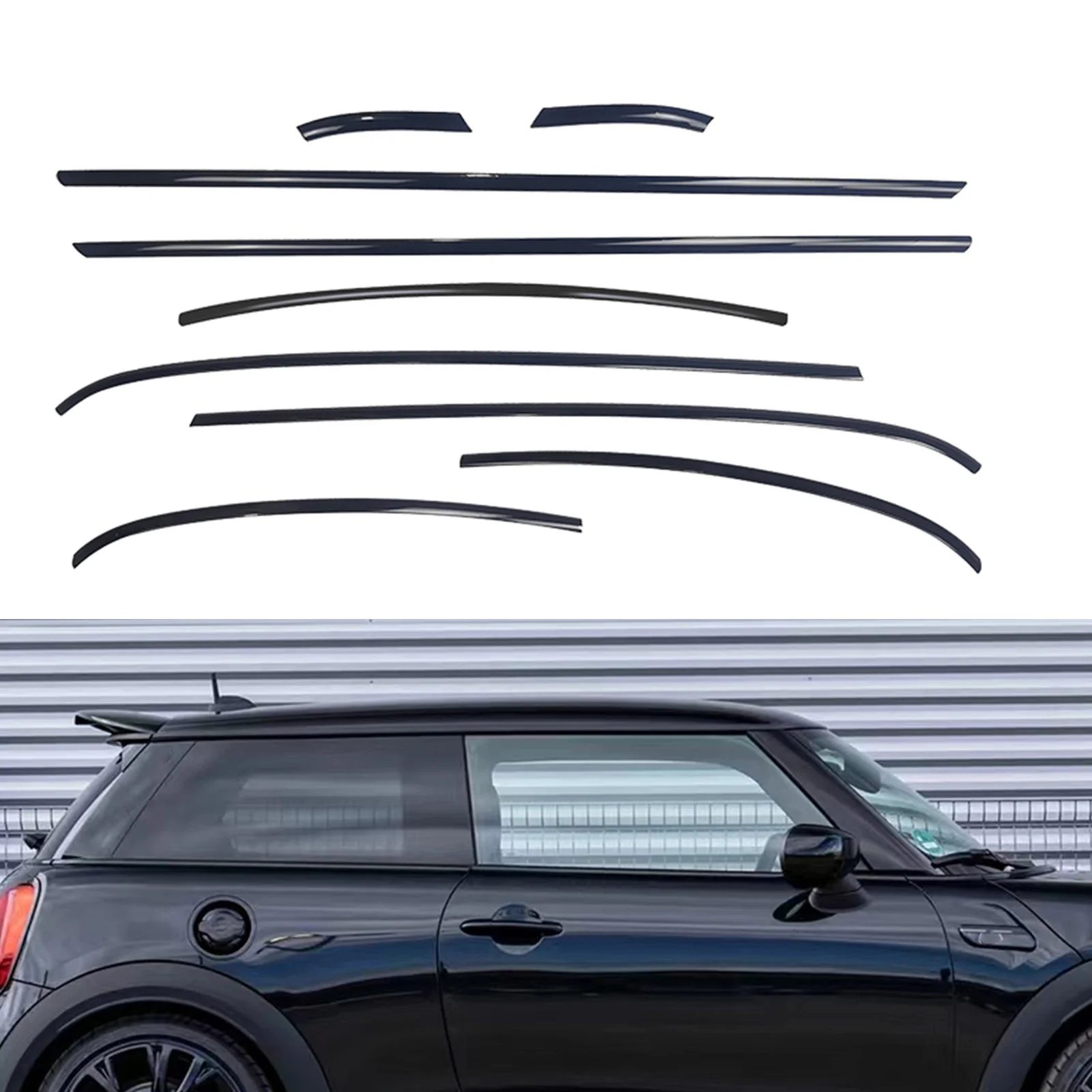 Фото Накладки на внешние оконные молдинги для Mini Cooper R56 2-дверный 2007-2013, декоративные накладки на дверные рамы, пороги, боковые элементы, накладки на лобовое стекло №1