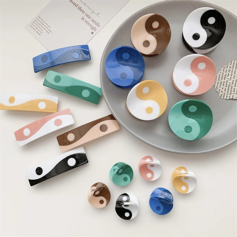 

New Acetate Hair Claw Clips Yin Yang Tai Chi Colorful Geometric Clamps Grab Headwear Bath Shark Clip Ins Women Hair Accessories