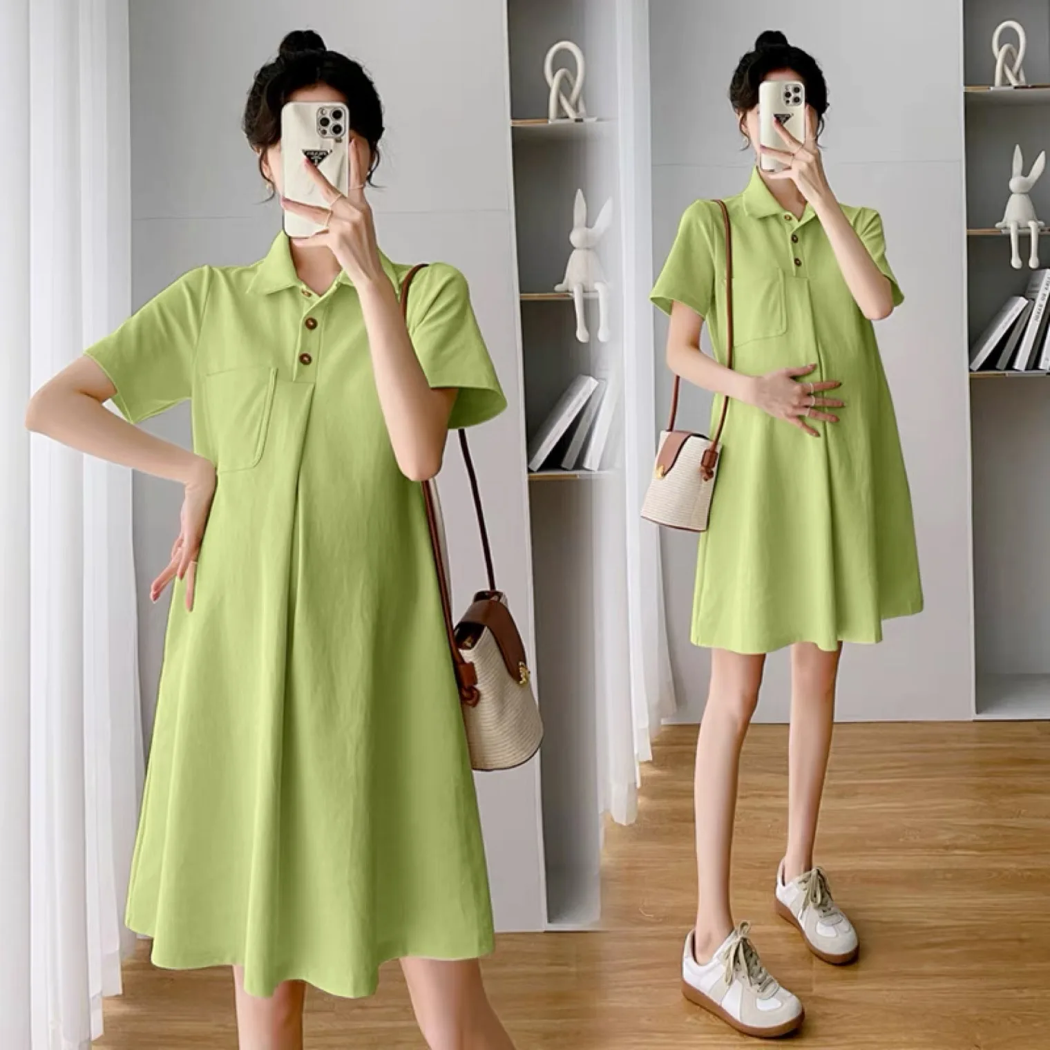 

Spring 2022 Maternity short sleeve shirt large size maternity dress2022