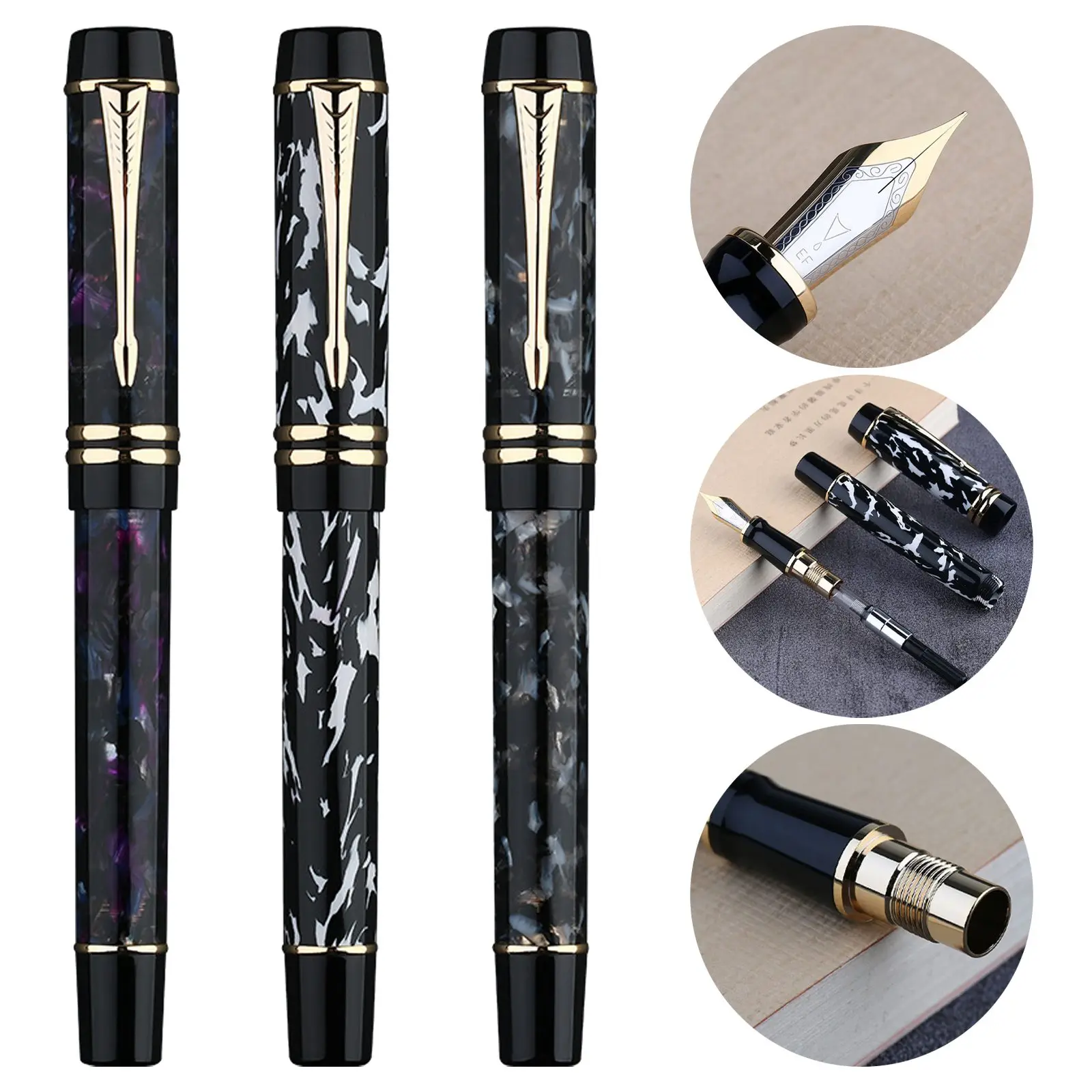 

MAJOHN M600T Resin Tortoiseshell Fountain Pen Iridium EF/F Nib 0.38mm/0.5mm with Converter Beautiful Writing Office Gift Ink Pen