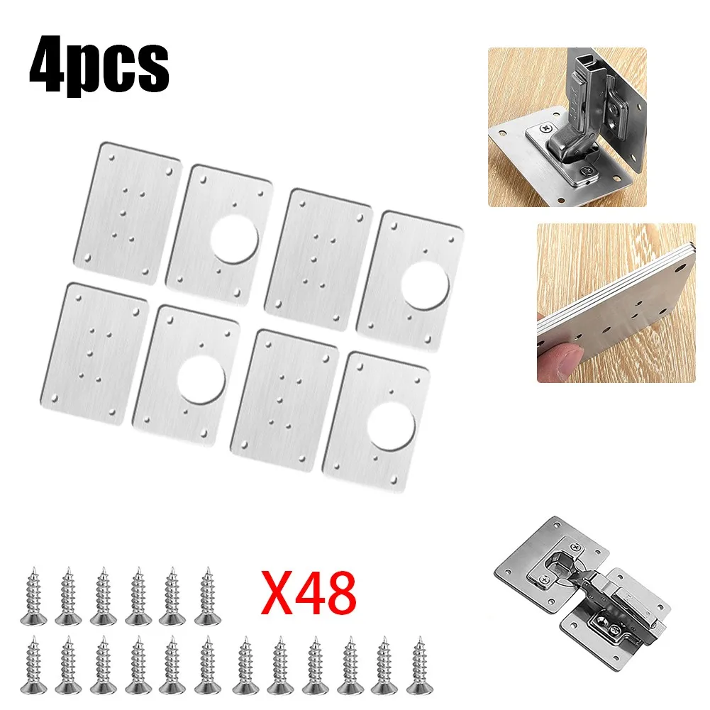 

1/2/4/10pcs Hinge Repair Plate Set Stainless Steel Rust Resistant Fixing Mounting Plate For Furniture Kitchen Cupboard Door