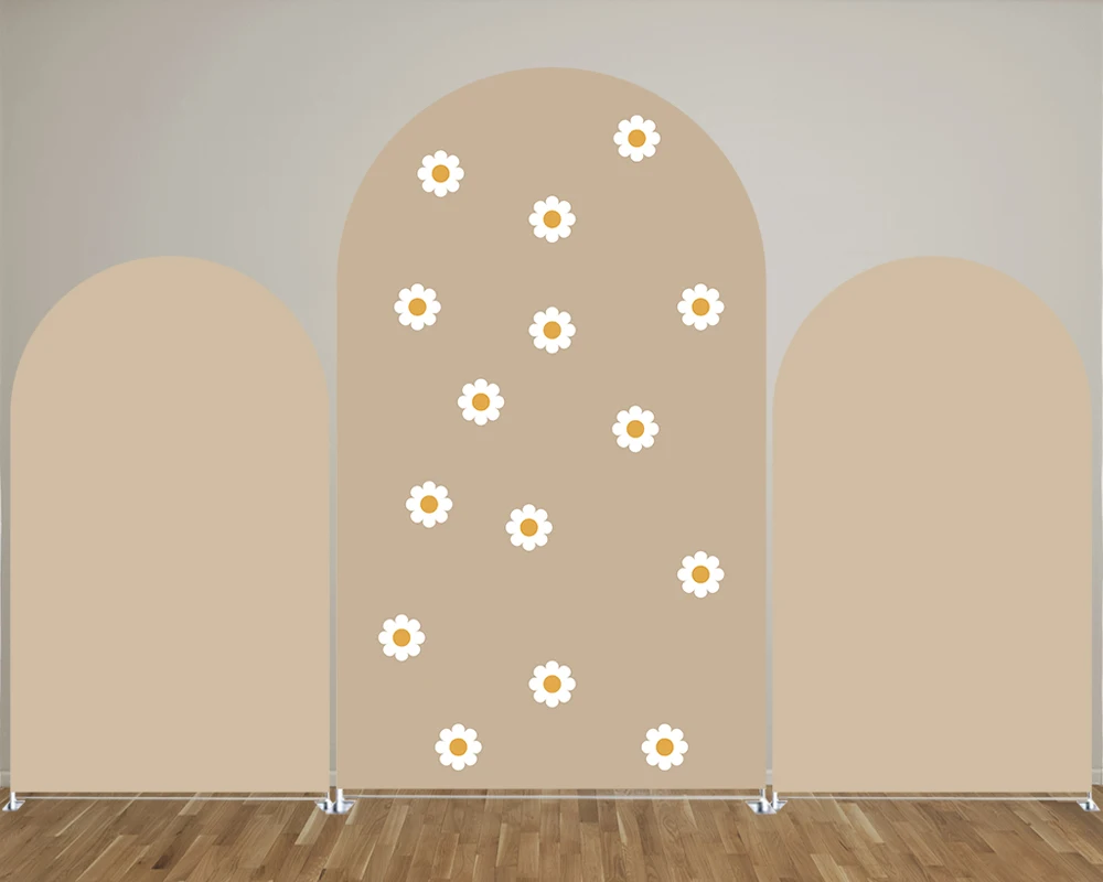

Brown Daisy Print Pattern Arch Backdrop Covers for Parties, Arched Panels Wedding Birthday Party Decoration Props