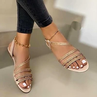 2022 women shoe summer sandal fashion slip on slipper gladiator rhinestones casual zapatos mujer size 43