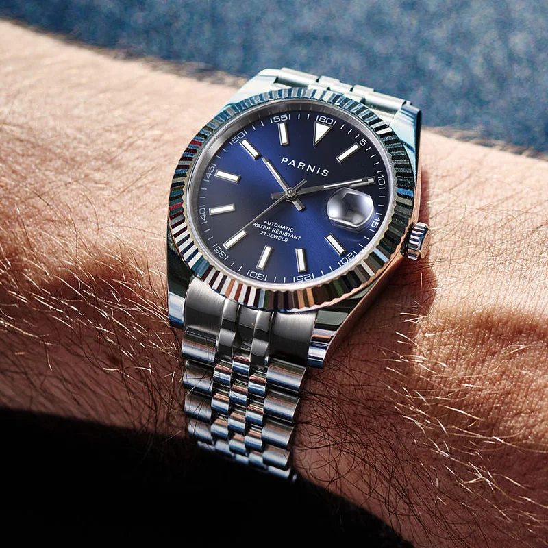 

Parnis39.5mm Men Mechanical Watch Top Brand Luxury Automatic Watch Sport Stainless Steel Waterproof Watch Men relogio masculino