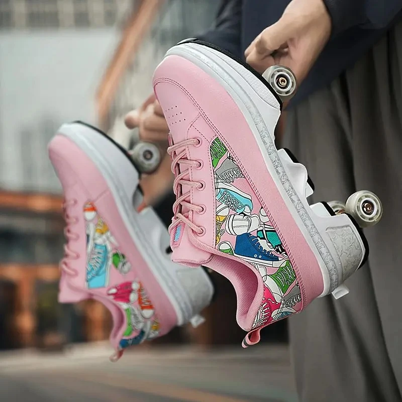 

Deformation Shoes With 4 Wheels Deformation Roller Skates Shoes Parkour Sports Shoes for Adult Men Women Couple Children Sneaker