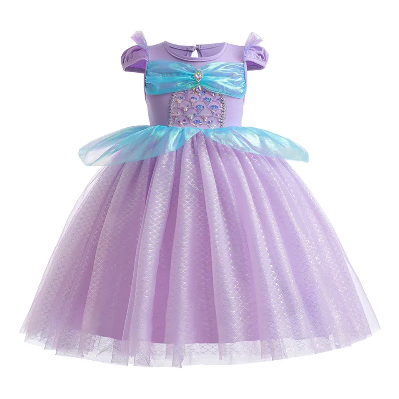 

Girls Summer Purple Blue Mermaid Princess Skirt Sequin Fish Scale Grain Decorative Dress Skirt Size 100-140