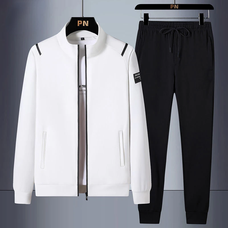 

Casual Men's Tracksuit Spring Autumn Sportswear Men 2 Piece Sets +Sweatpants Print Brand Zipper Male Sweatshirt Suit Plus Size