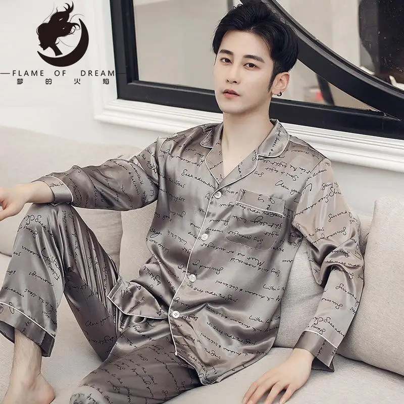 Nightwear Men Sleepwear Pajamas For Men Silk homeclothes 21003