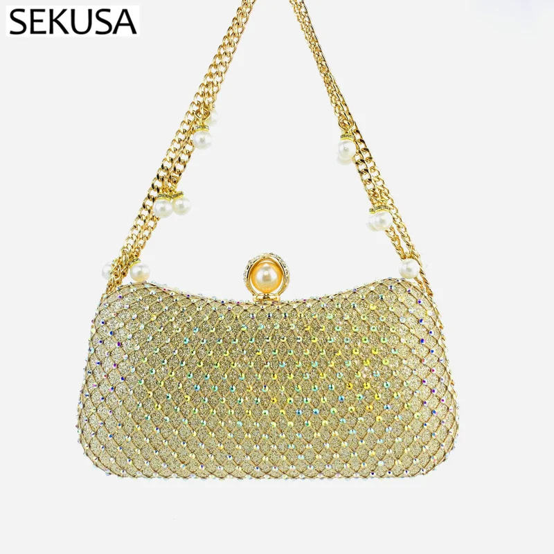 

New Arrival Hollow Out Design Women Day Clutch Rainbow Color Pearl Lady Fashion Evening Bags Female Purse