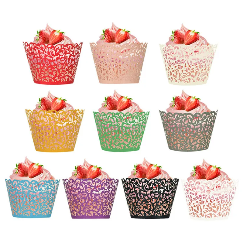 12PCS Lace Hollow Cupcake Wrappers For Wedding Birthday Party Cake Decoration Baby Supplies Muffin Paper Cups Cases - купить по