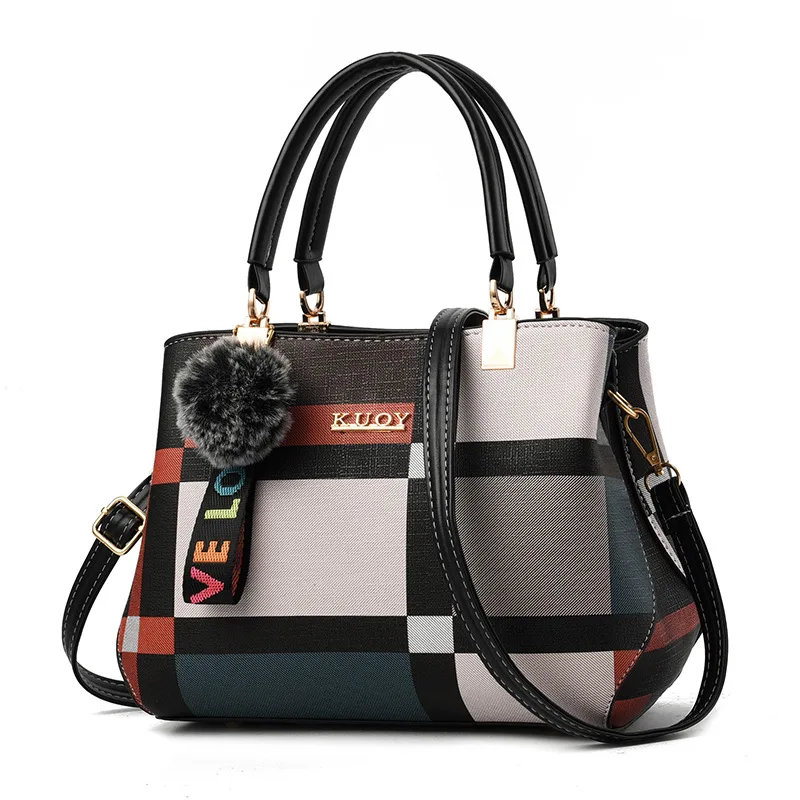 

Plaid Pattern Satchel Bag, Stylish Colorblock Double Handle Purse, Women's Fashion Crossbody Bag