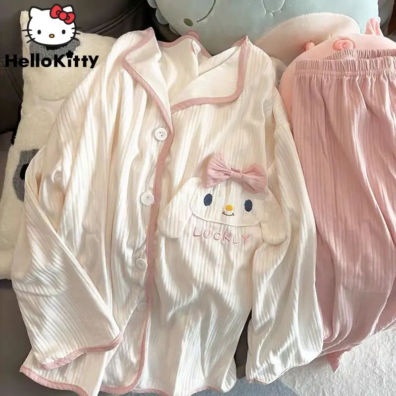 Sanrio Cinnamoroll Women's Pajamas Cartoon Cute 2023 new Ins Spring Long-sleeved Students Adult Cardigan Sleepwear  Pajamas Set