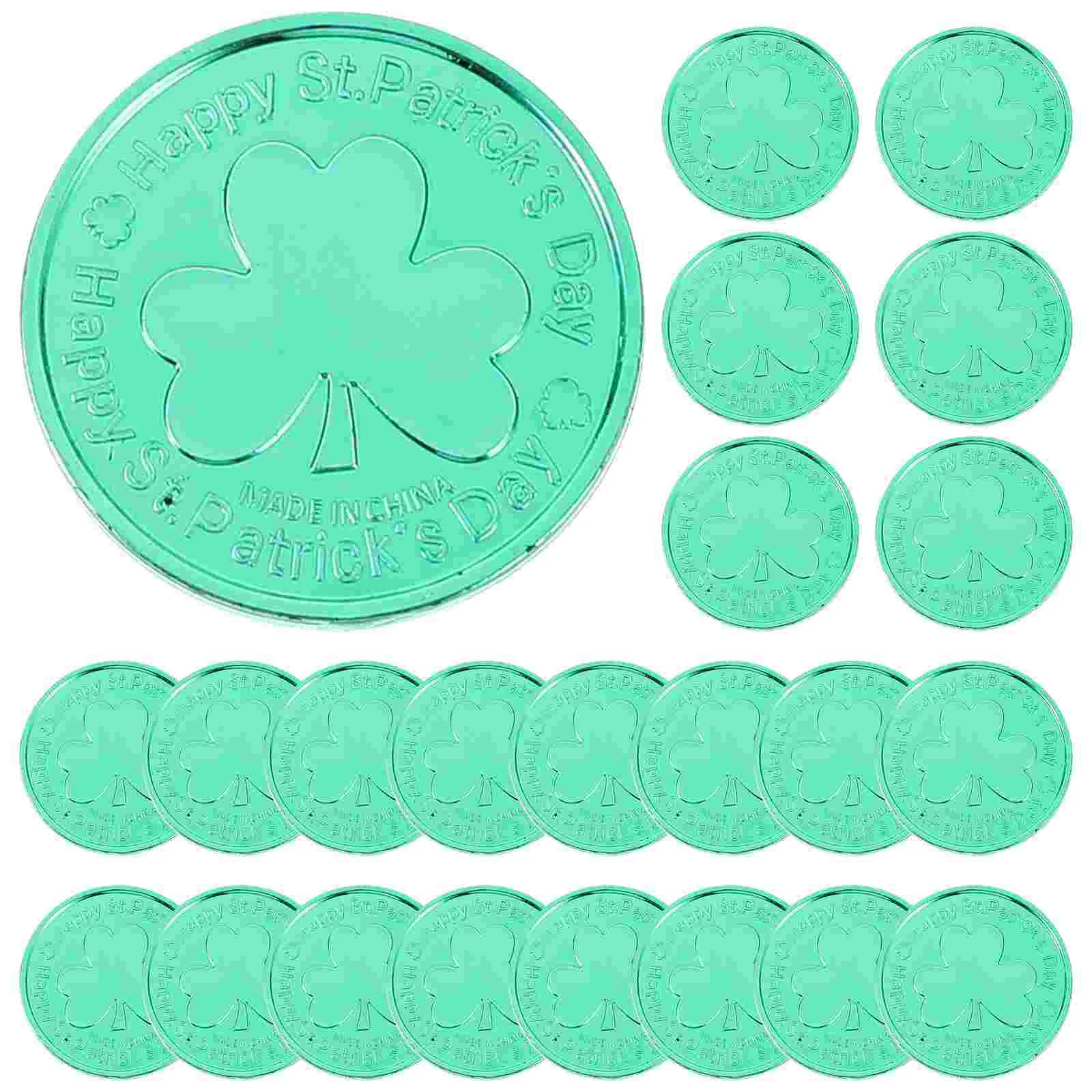 

100 Pcs Saint Patrick's Day Coins Toys Party Favor St Shamrock Plastic 3-leaf Table Scatter Make Luck Ornament