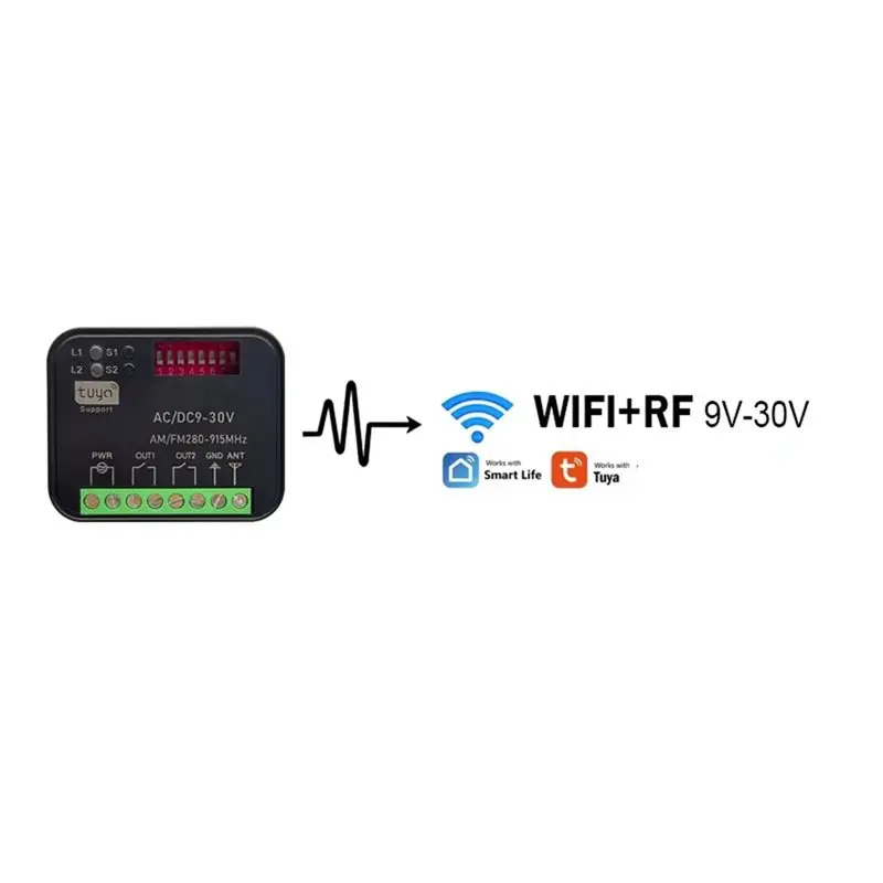 Фото Y43A-Tuya Совместимый с Tuya приемник дистанционного управления воротами по Wi-Fi 433 МГц 868 МГц, 2-канальный, универсальный для контроллера RX-MULTI, 300-868 МГц №4