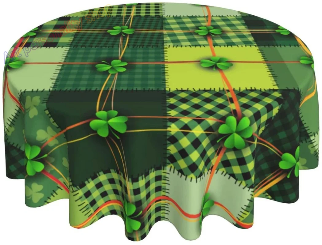 

Shamrock Round Tablecloth St Patricks Day Clover Circular Table Cover Decorative for Picnic Banquet Party Kitchen 60 Inch