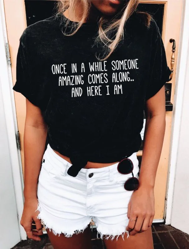 

Один за какое-то время, кто-то удивительно идет сюда, и я лето, женские футболки Harajuku Tumblr с круглым вырезом, винтажные топы, футболки, одежда