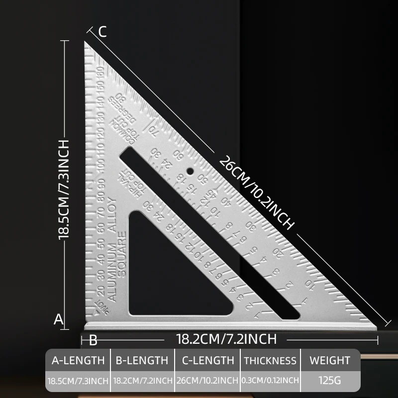 

AIRAJ 7-дюймовая Треугольная Линейка Из Алюминиевого Сплава, Плотницкая Прочная Метрическая Дюймовая Угловая Линейка