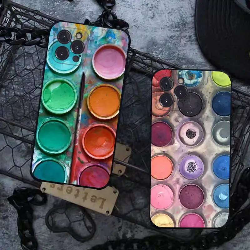 

Watercolor palette Phone Case For iPhone 13 Pro MAX 14 11 12 Mini X XS XR 6 7 8 Plus SE 2020 Soft TPU Cover