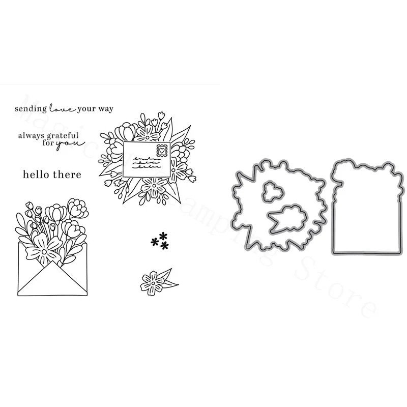 

2022 New Flower Envelope Metal Cutting Dies And Clear Stamps For Scrapbooking Paper Cards Embossing Handmade Decoration Crafts