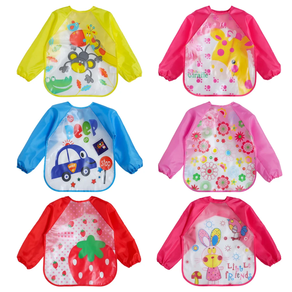 

Baby Kids Toddler Long Sleeve Scarf Waterproof Art Smock Feeding Bib Apron Pocket Infant Boys Girls Burp Cloth Bandana Bibs