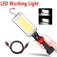 powerful portable work light cob usb rechargeable lantern hook magnet camping lamp waterproof camping hiking outdoor tools