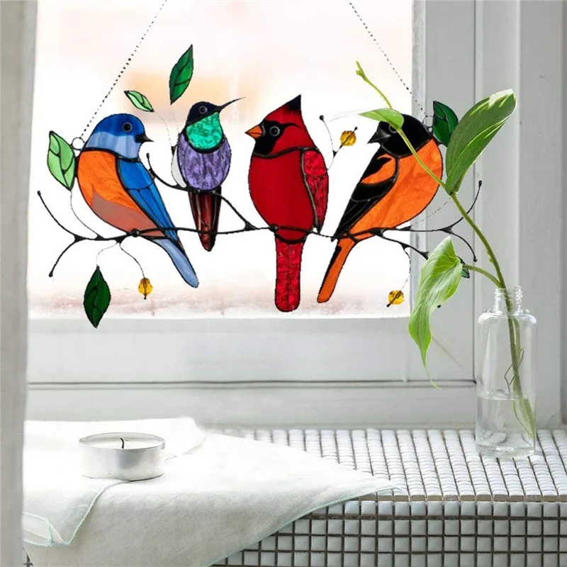 

Colored Window Bird Pendant Wind Chime Metal Tropical Bird Hanging Decorations Family Door Crafts Home Accessories