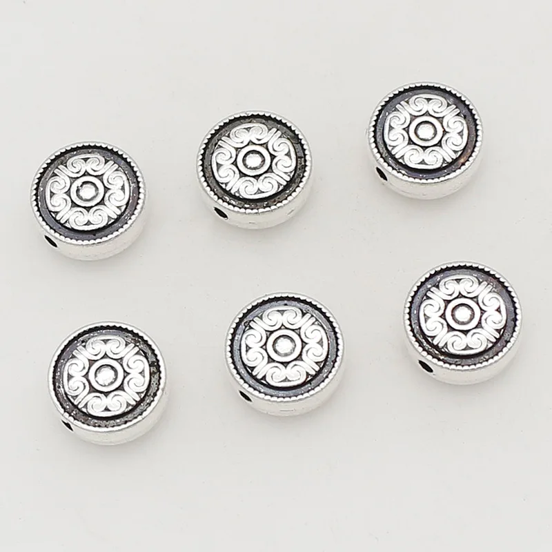 Винтажные плоские круглые двухсторонние узорные свободные бусины 11 мм ручной работы молитвенные браслеты для йоги бусины разделители DIY Ювелирные изделия Сделай Сам