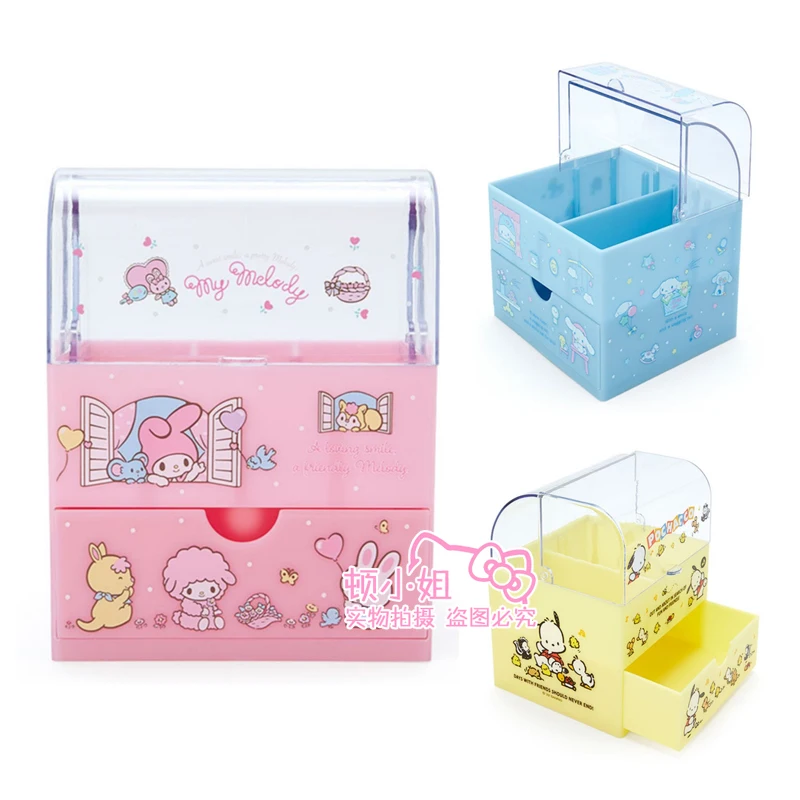 

Japan Sanrio Mymelody Little Twin Stars Cinnamoroll Desktop Organizer Drawer Flip Lid Storage Box Kawaii Anime Plush Toy for Kid
