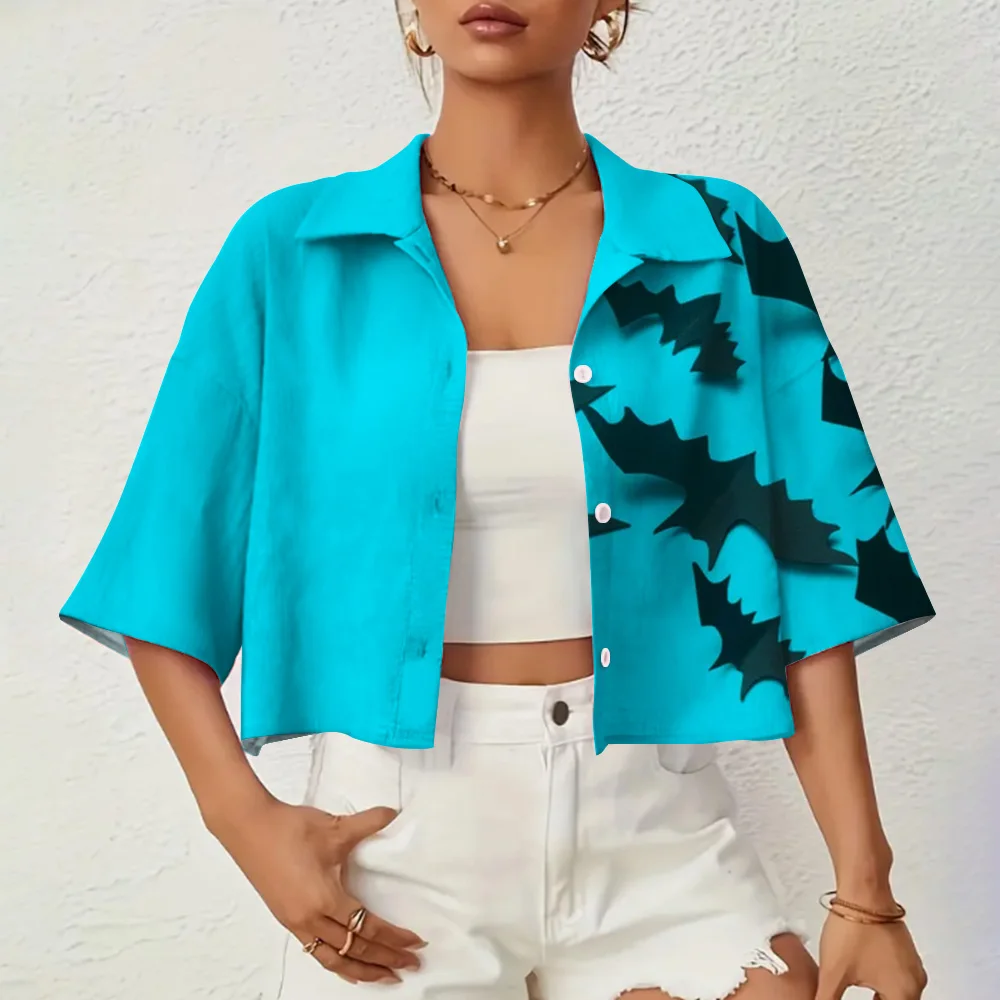 Повседневные женские рубашки и блузки с принтом летучей мыши на Хэллоуин летние