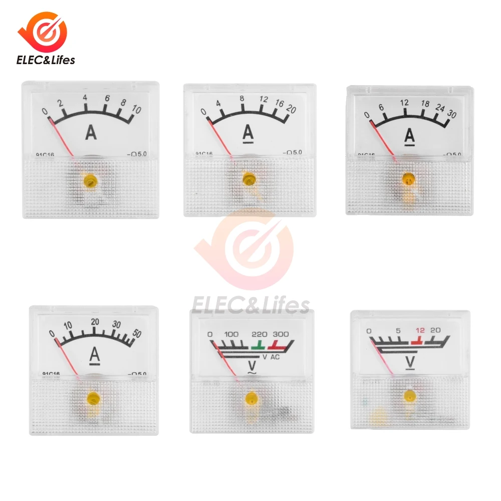 6 шт. 91C16 DC 0-20 В переменного тока 0-300 10A/20A/30A/50A тип указателя AC/DC прибор для измерения