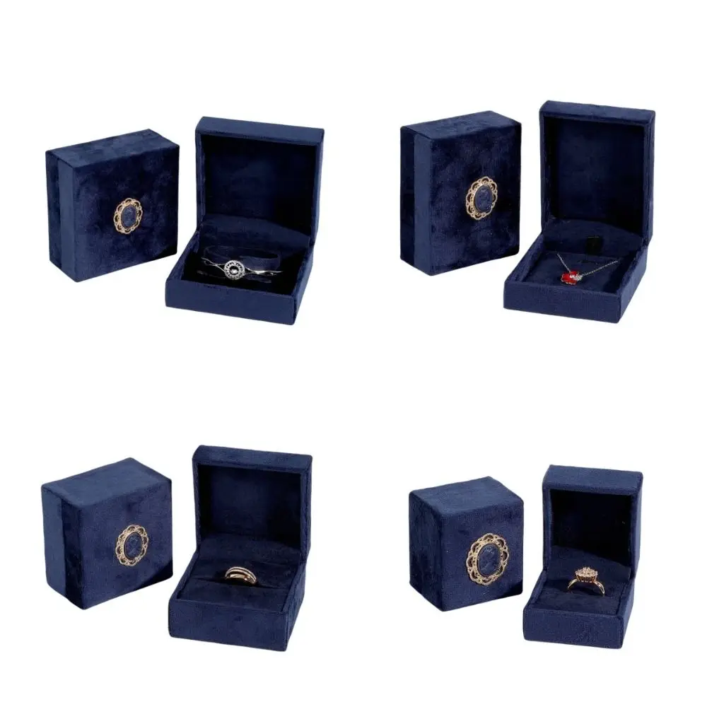 Текстурированная винтажная бархатная шкатулка для драгоценностей со стразами