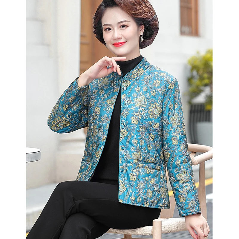 2022 New Mother Autumn Winter Short Down Jacket Middle-Aged Women's Cotton-Padded Jacket Middle-Aged Young Thin Padded Coat