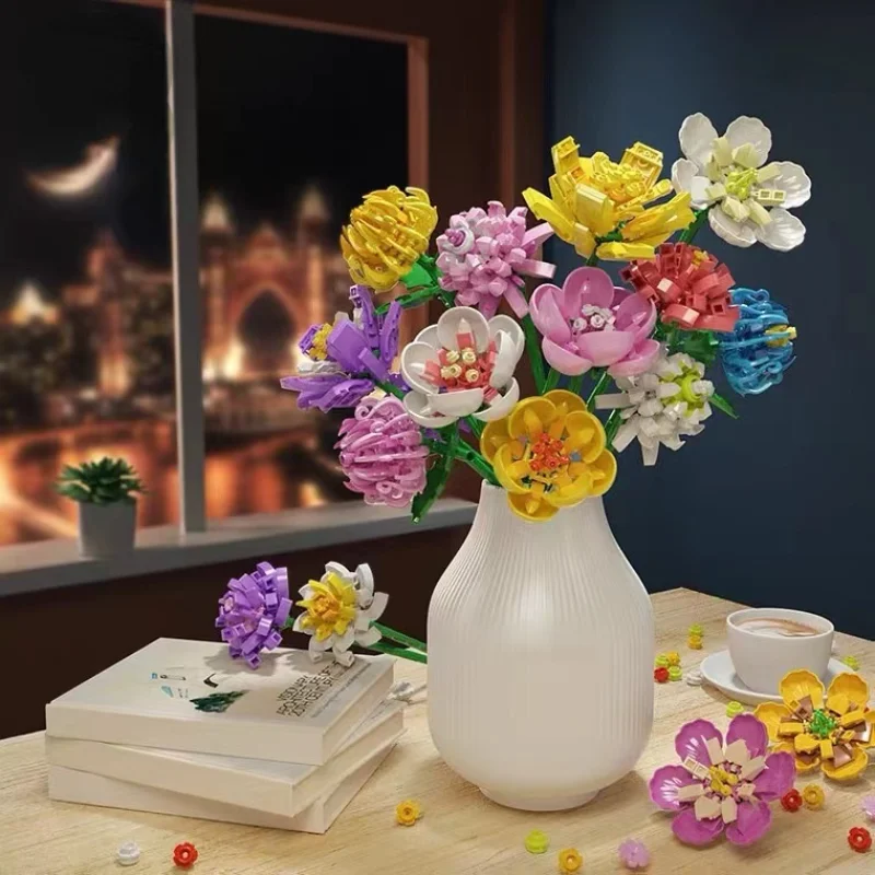 

Flower Bouquet Building Blocks Kits Creative Flower Bouquet Building Display Set, Unique Bouquet Building Bricks Gift for Adults
